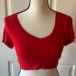 SHEIN Red Fitted Crop T-Shirt Short Sleeve